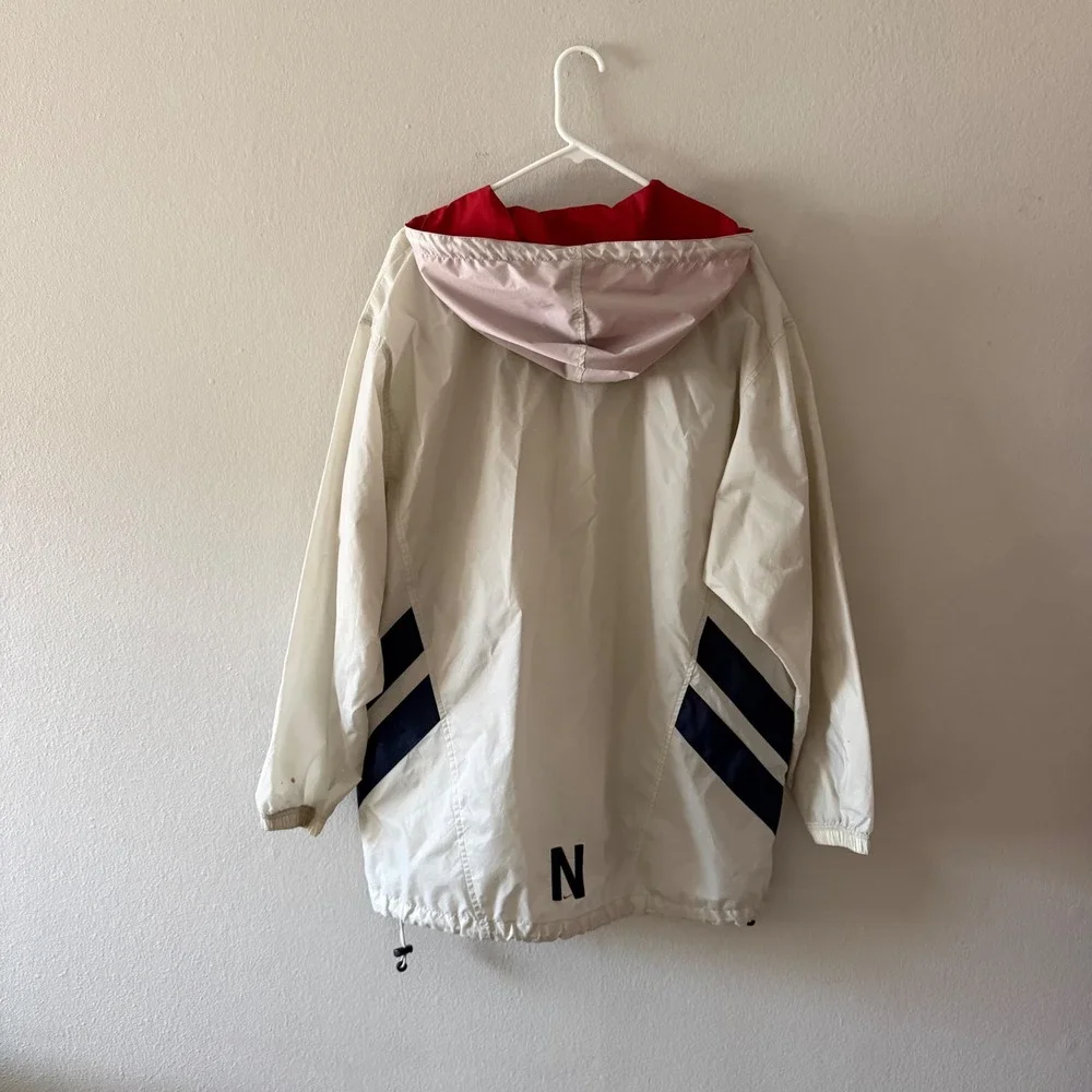 Vintage Nike‎ Windbreaker Mens Large White Red Quarter Zip Hooded Jacket